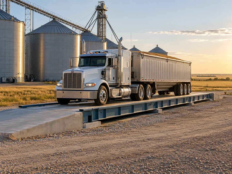 Grain truck on a weighbridge at a prairie farm